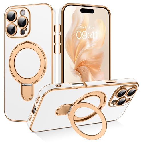 Telaso Magnetischer Ständer für iPhone 16 Pro Max Hülle, Plattierungsmuster Handyhülle für iPhone 16 Pro Max Case, Kompatibel mit MagSafe, Schutzhülle Cover für Stoßfest und Sturzsichere, Weiß Telaso Magnetischer Ständer für iPhone 16 Pro Max Hülle, Plattierungsmuster Handyhülle für iPhone 16 Pro Max Case, Kompatibel mit MagSafe, Schutzhülle Cover für Stoßfest und Sturzsichere, Weiß von Telaso