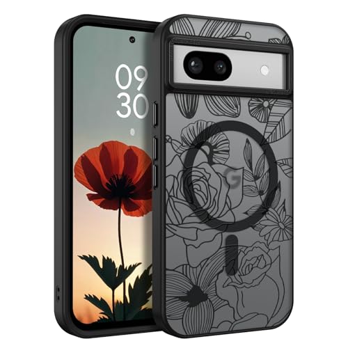 Telaso Schutzhülle für Pixel 8a, magnetisch, für Google Pixel 8a, kompatibel mit Magsafe, durchscheinende, matte Rückseite, weiches TPU, Bumper, Blume, Rose, Google Pixel 8a, Schwarz Telaso Schutzhülle für Pixel 8a, magnetisch, für Google Pixel 8a, kompatibel mit Magsafe, durchscheinende, matte Rückseite, weiches TPU, Bumper, Blume, Rose, Google Pixel 8a, Schwarz von Telaso