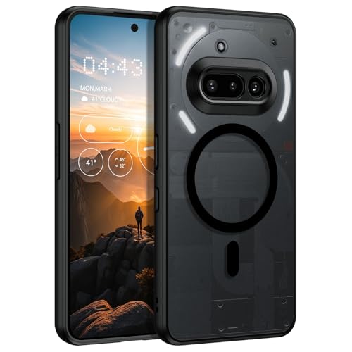 Telaso Schutzhülle für Nothing Phone 3a, kompatibel mit MagSafe, vollständiger Schutz der Kamera, durchscheinend, matt, dünn, stoßfest, Anti-Fingerabdruck, kratzfest, Handyhülle, Schwarz von Telaso