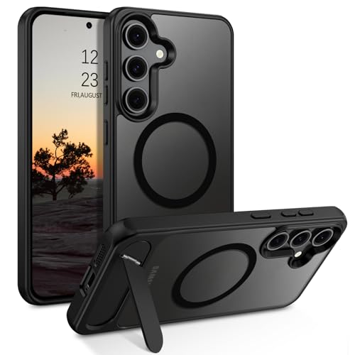 Telaso Schutzhülle für Samsung Galaxy S25/S24 6,2 Zoll, kompatibel mit MagSafe, unsichtbare Halterung, durchscheinend, matt, Rückseite dünn, stoßfest, Anti-Fingerabdruck, kratzfest, mit Ständer Telaso Schutzhülle für Samsung Galaxy S25/S24 6,2 Zoll, kompatibel mit MagSafe, unsichtbare Halterung, durchscheinend, matt, Rückseite dünn, stoßfest, Anti-Fingerabdruck, kratzfest, mit Ständer von Telaso