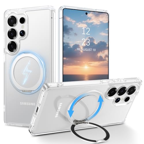 Telaso Schutzhülle für Samsung S25 Ultra 6,9 Zoll, kompatibel mit MagSafe, 360° drehbarer Ring, unsichtbare Halterung, Anti-Vergilbung, dünn, stoßfest, Schutzhülle für Samsung S25 Ultra, transparent von Telaso