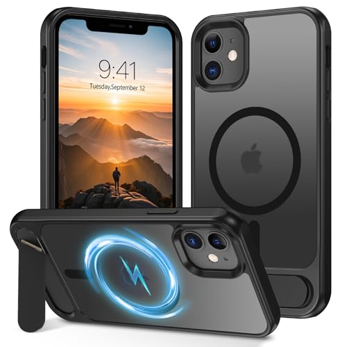 Telaso Schutzhülle für iPhone 11 6,1 Zoll mit Ständer, [Kompatibel mit MagSafe] [Unsichtbare Halterung], durchscheinende matte Schutzhülle, dünn, stoßfest, Anti-Fingerabdruck, kratzfest, Handy Case von Telaso