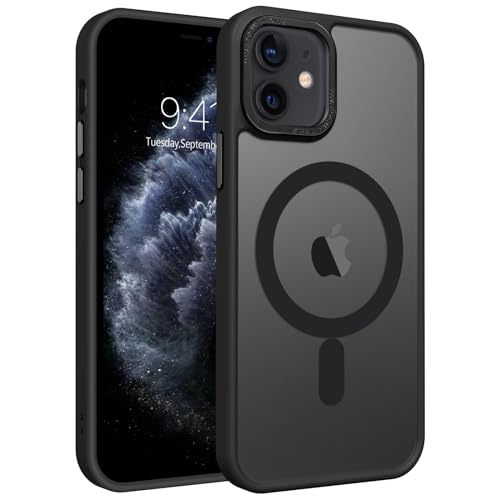 Telaso Schutzhülle für iPhone 12 Mini, kompatibel mit Magsafe, durchscheinend, matt, kratzfest, rutschfest, militärische Qualität, magnetische Schutzhülle für iPhone 12 Mini, Schwarz Telaso Schutzhülle für iPhone 12 Mini, kompatibel mit Magsafe, durchscheinend, matt, kratzfest, rutschfest, militärische Qualität, magnetische Schutzhülle für iPhone 12 Mini, Schwarz von Telaso