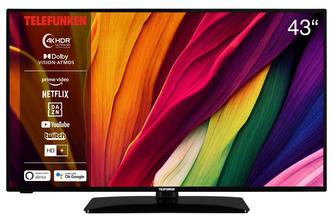 Telefunken D43U551X1CWI LCD-LED Fernseher (108 cm/43 Zoll, 4K Ultra HD, Smart TV, HDR, Triple-Tuner, Dolby Atmos, 6 Monate HD+ inkl) von Telefunken