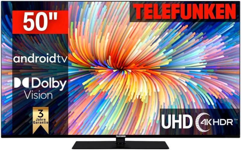 Telefunken D50V950M2CWH LED-Fernseher (126 cm/50 Zoll, 4K Ultra HD, Android TV, Smart-TV, Dolby Atmos,USB-Recording,Google Assistent,Android-TV) von Telefunken