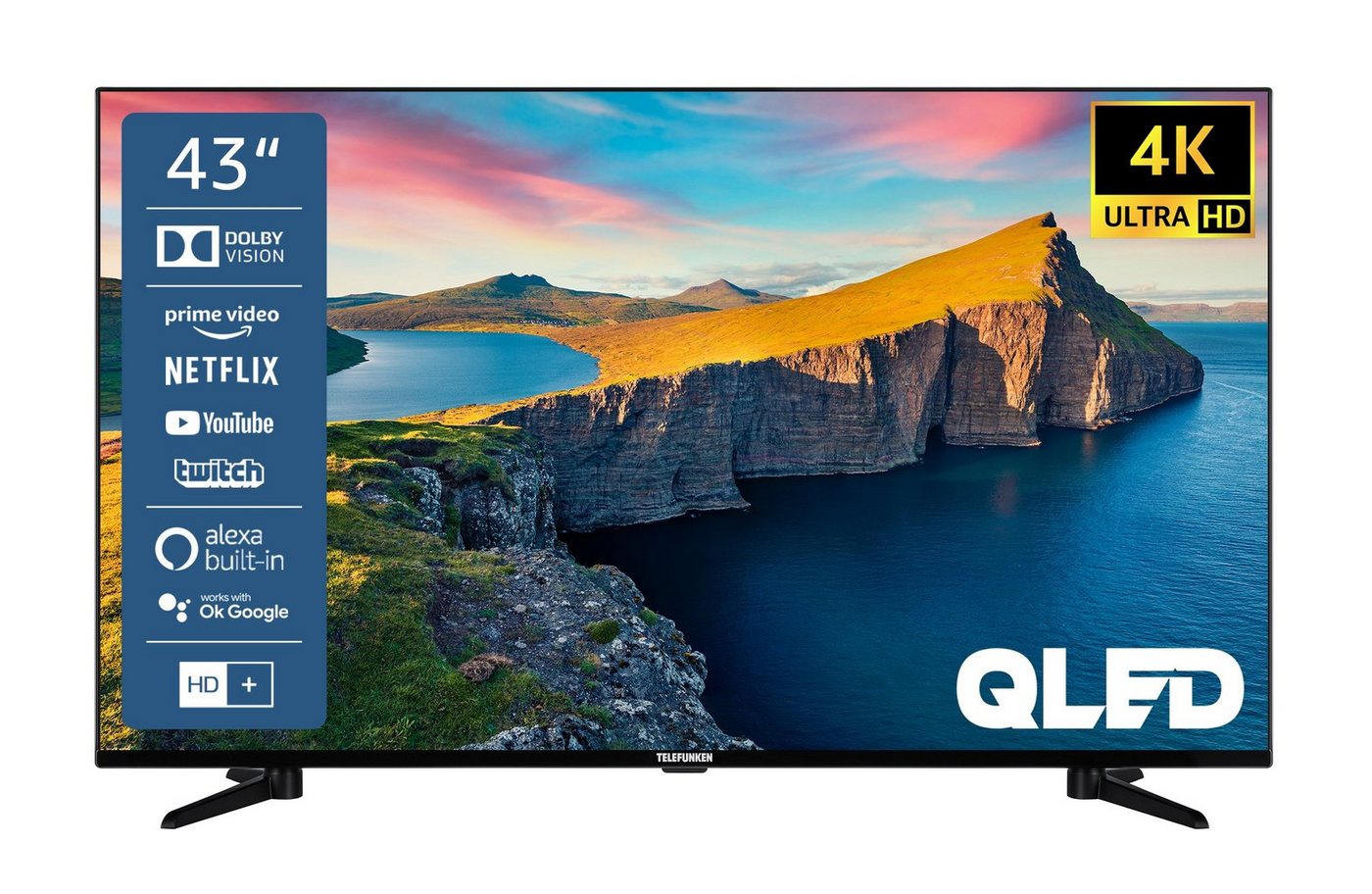 Telefunken QU43K800 QLED-Fernseher (108 cm/43 Zoll, 4K Ultra HD, Smart TV, HDR Dolby Vision, WCG, Triple-Tuner, Bluetooth, HD+ 6 Monate inkl) von Telefunken