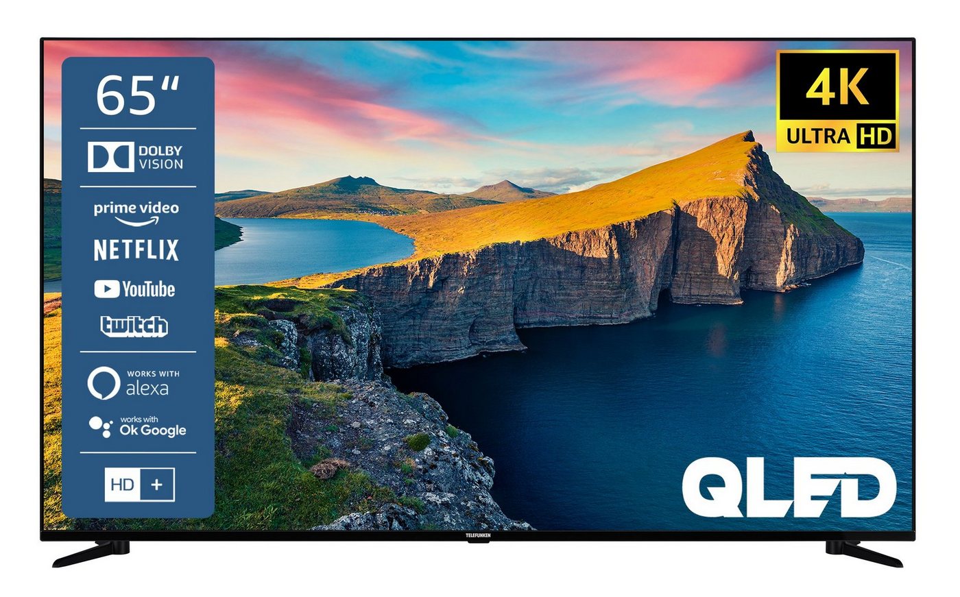 Telefunken QU65K800 QLED-Fernseher (164 cm/65 Zoll, 4K Ultra HD, Smart TV, HDR Dolby Vision, WCG, Triple-Tuner, Bluetooth, HD+ 6 Monate inkl) von Telefunken