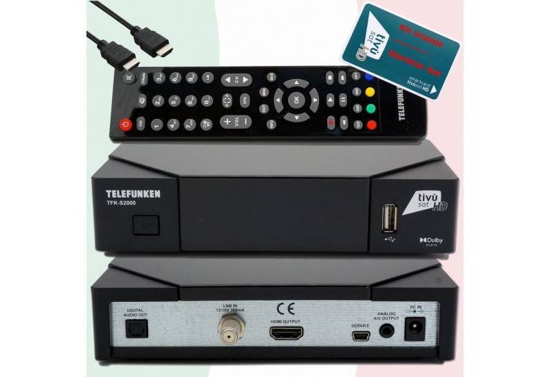 Telefunken TFK-S2000 DVB-S2 HD Sat Receiver + aktivierterte TiVuSat HD Karte SAT-Receiver von Telefunken