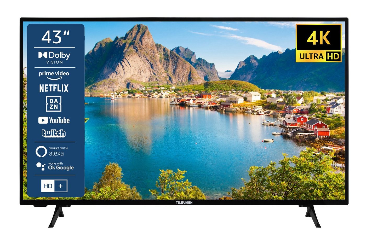 Telefunken XU43SN550S LCD-LED Fernseher (108 cm/43 Zoll, 4K Ultra HD, Smart TV, HDR, Triple-Tuner, Dolby Atmos, 6 Monate HD+ inkl) von Telefunken