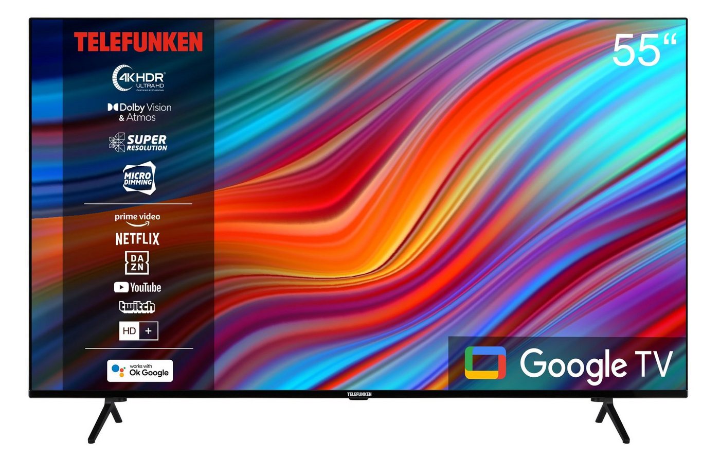 Telefunken XU55GA660S LCD-LED Fernseher (139 cm/55 Zoll, 4K Ultra HD, Google TV, HDR Dolby Vision, Triple-Tuner, Bluetooth, Dolby Atmos) von Telefunken