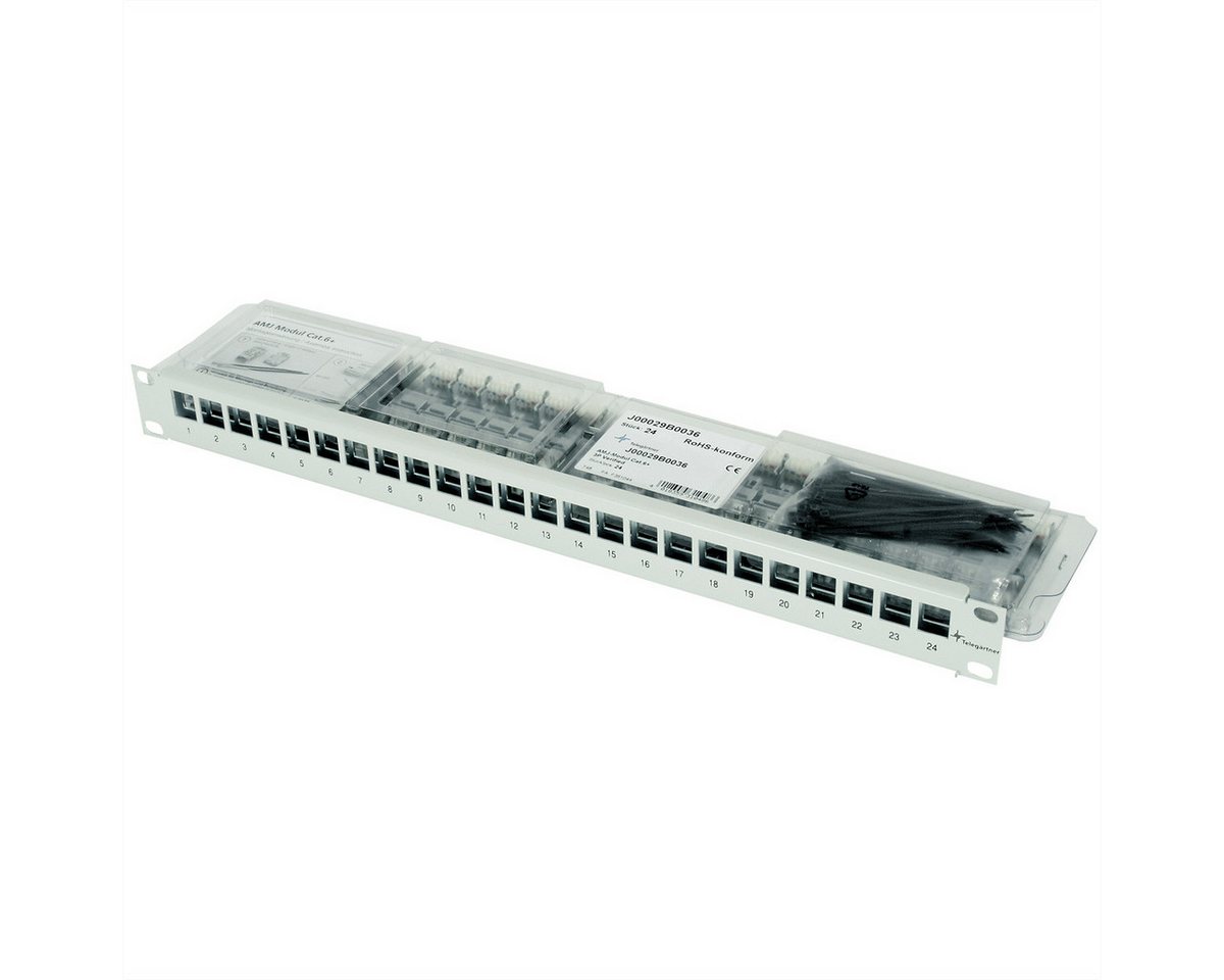 Telegärtner 19"-Modulträger 1 HE Netzwerk-Panel (mit 24 AMJ-Modulen Kat.6A (Class EA) (ISO/IEC) von Telegärtner