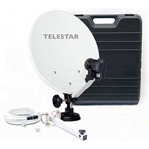 Telestar Camping-Sat-Anlage mit Full HD Sat-Receiver DB 6 S HD (Hartschalenkoffer, 13,7 Zoll (35 cm) Spiegel, Single-LNB (0,1dB), Kompass, Kabel 10m, Diverse Halter) von Telestar