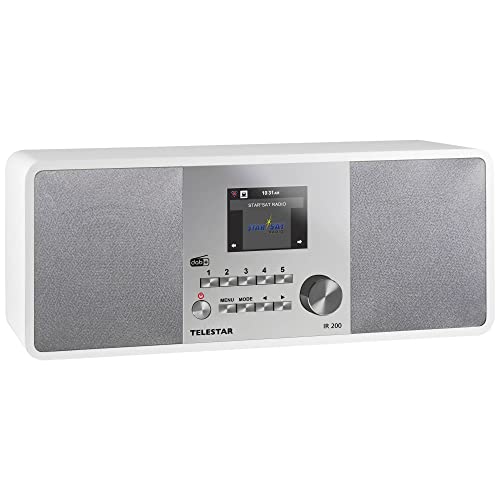 Telestar IR 200 Internet/DAB+ Digitalradio (Stereo Sound, UKW, WLAN, LAN, Aux-In, Line-Out, Kopfhörer Ausgang inkl. Netzteil), Farbe:weiß-Silber von Telestar