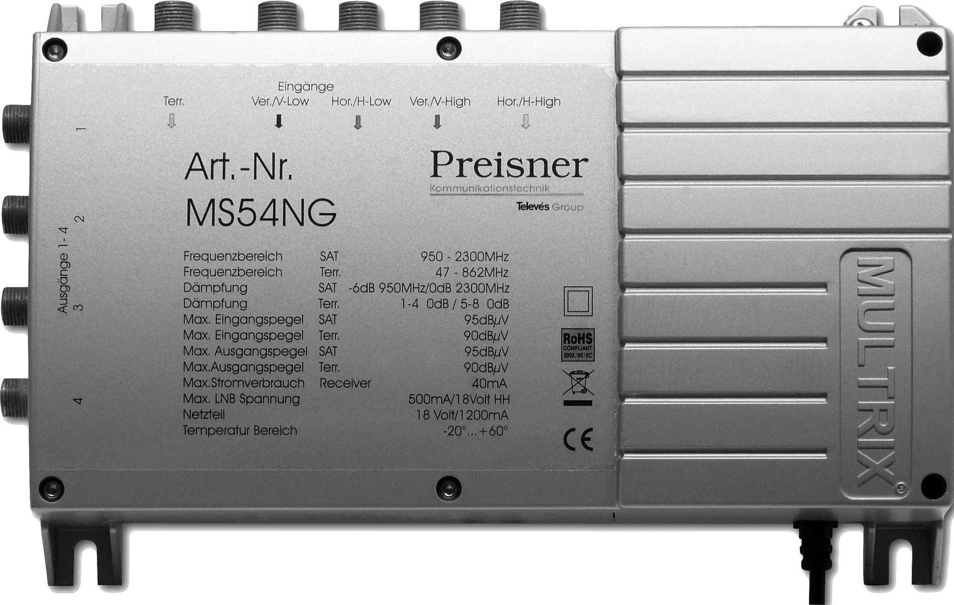 Televes MS54NG Kabel-Splitter-/Verbinder Grau Kabelspalter oder -kombinator (MS54NG) von Televes
