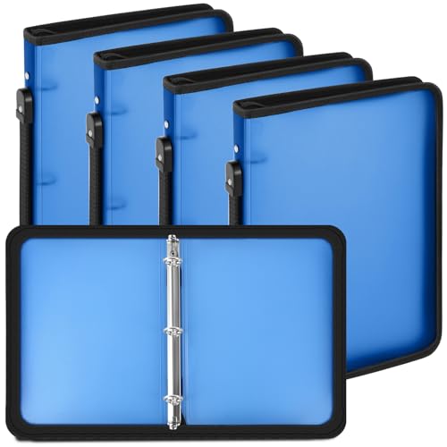 Teling 4 Stück 2,5 cm blaue Reißverschluss-Ordner mit 3-Ring-Reißverschluss, nachfüllbar, Kunststoff, transparenter Ordner, Planer für Projekte, Aufgaben, Memos, Schularbeiten, 29 x 24 cm von Teling