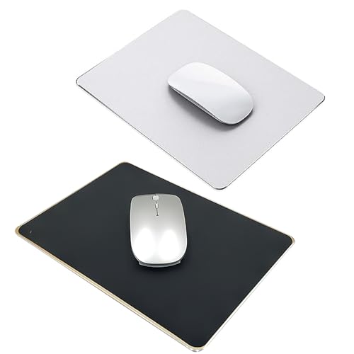 Telituny Metall-Mauspad, 2er-Pack, 220 x 180 x 2,5 mm, Mauspad aus Aluminiumlegierung, doppelseitiges Mauspad mit Füßen für Laptops, Computer und PCs (Schwarz + Silber) von Telituny