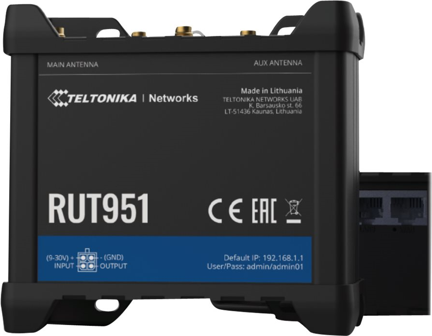 Teltonika Industrieller kompakter 4G/LTE Dual SIM Router, mit Ethernet & I/O LTE / 3G Router (RUT951000000) von Teltonika