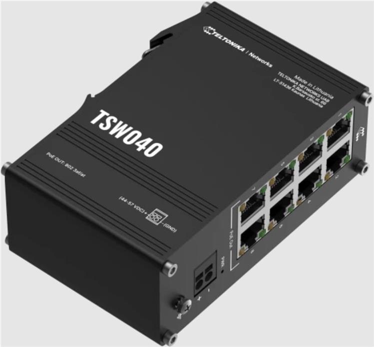 Teltonika NETWORKS TSW040 8-Port PoE+ Switch Unmanaged Fast Ethernet (10/100) Power over Ethernet (PoE) Schwarz (TSW040000000) von Teltonika