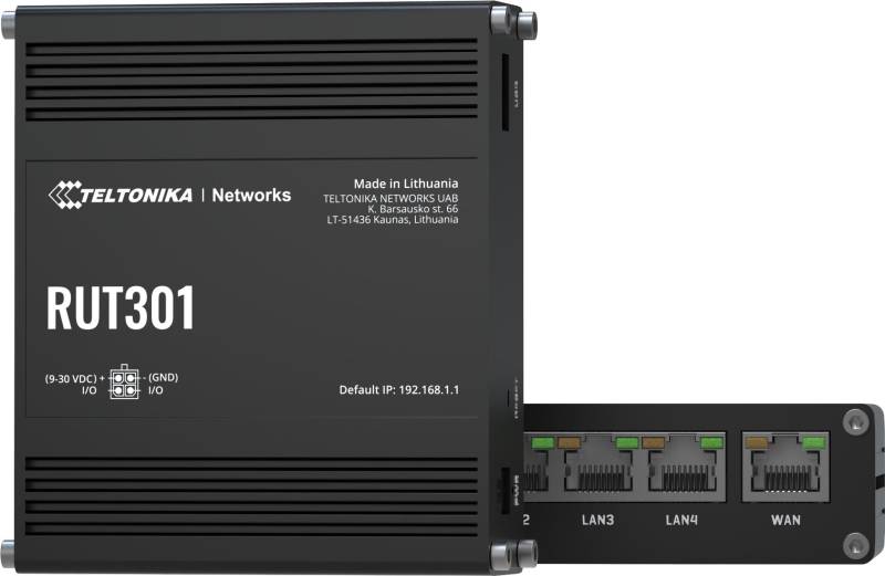 Teltonika RUT301 (EU) ethernet router - Router für Mobilfunknetz - Schwarz - Aluminium - Industriell - LAN - Leistung - Status - WAN - Schnelles Ethernet (RUT301000000) von Teltonika