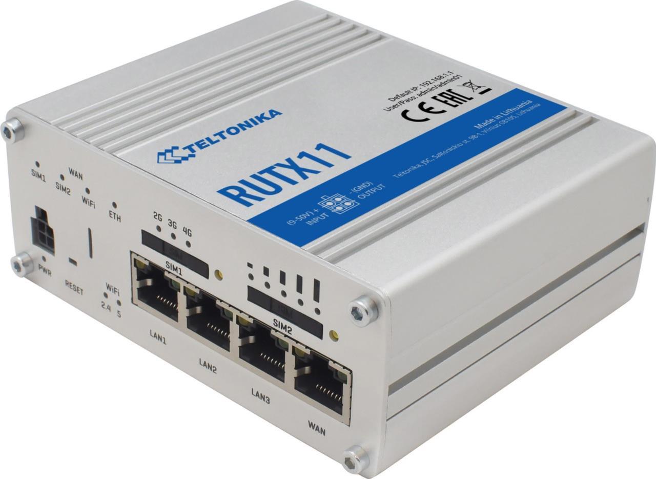 Teltonika RUTX11 - Wireless Router - WWAN - 4-Port-Switch - GigE, 802,11ac Wave 2 - Bluetooth 4,0, 802,11b/g/n/ac Wave 2 - an DIN-Schiene montierbar (RUTX11000000) von Teltonika