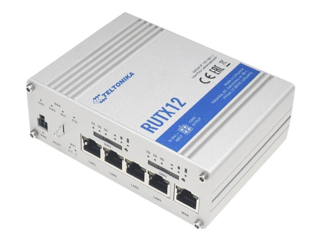 Teltonika RUTX12 - Wireless Router - WWAN - 5-Port-Switch 4G/LTE-Router Teltonika RUTX12 - Wireless Router - WWAN - 5-Port-Switch 4G/LTE-Router von Teltonika