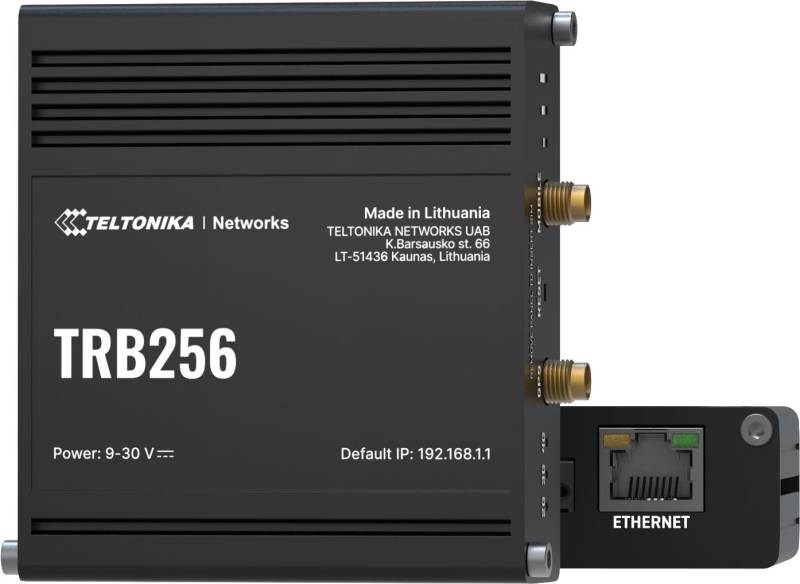 Teltonika TRB256 - Schwarz - Aluminium - IP30 - CE: EN IEC 62368-1:2020 + A11:2020 - EN IEC 62311:2020 RCM: AS/NZS 62368.1:2022 CB: IEC... - Extern - R-SMA (TELTONIKA TRB256 0PRT01) von Teltonika