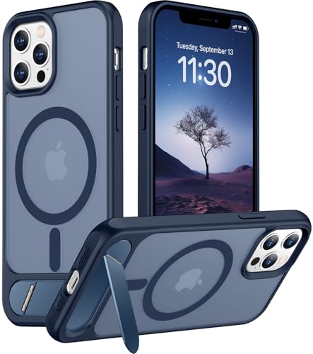Temdan Magnetische Schutzhülle für iPhone 12 Pro Max, integrierter, unsichtbarer Ständer, kompatibel mit MagSafe, stoßfest in Militärqualität, schlanke, durchscheinende, matte Handyhülle für iPhone 12 von Temdan