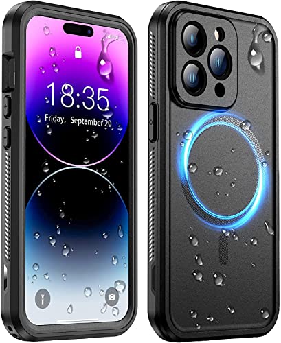 Temdan [Real 360 Magnetic for iPhone 14 Pro Max Case Waterproof,[Compatible with MagSafe] Built-in Glass Camera Lens & Screen Protection [IP68 Underwater] Shockproof Phone Case Black von Temdan
