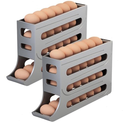 Eierhalter für Kühlschrank, hochwertiger 4-lagiger rollender Eierspender, platzsparend für die gleichzeitige Aufbewahrung von 30 Eiern, Haushalts-Kühlschrank-Eierhalter für Schrank, Tisch, von Temoo