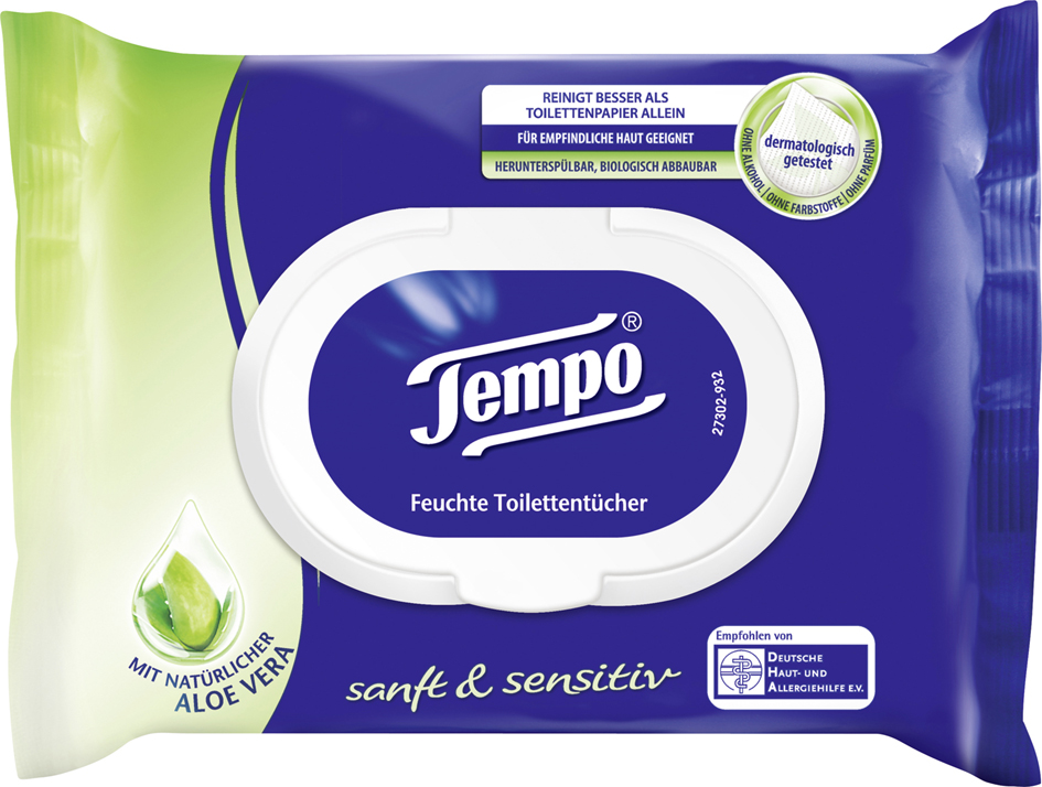 Tempo Feuchte Toilettentücher sanft & sensitiv,mit Aloe Vera von Tempo