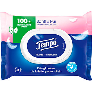 Tempo Feuchtes Toilettenpapier Sanft & Pur 1-lagig, 42 Tücher von Tempo