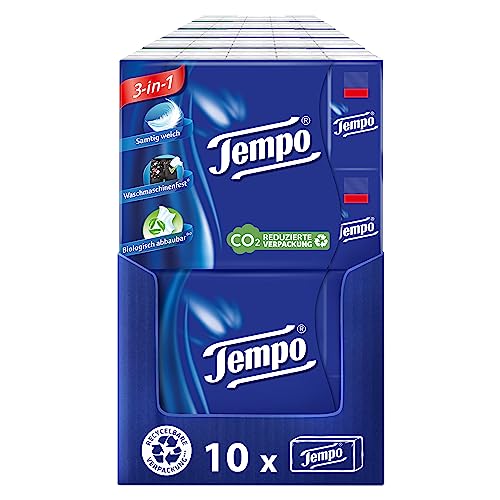 Tempo Orginal Taschentücher - Megapack - 10 Packungen mit je 30 Päckchen x 10 Tüchern - extra starke, weiche Papiertaschentücher, waschmaschinenfest von Tempo