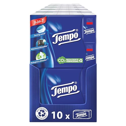 Tempo Orginal Taschentücher - Megapack - 10 Packungen mit je 30 Päckchen x 10 Tüchern - extra starke, weiche Papiertaschentücher, waschmaschinenfest von Tempo