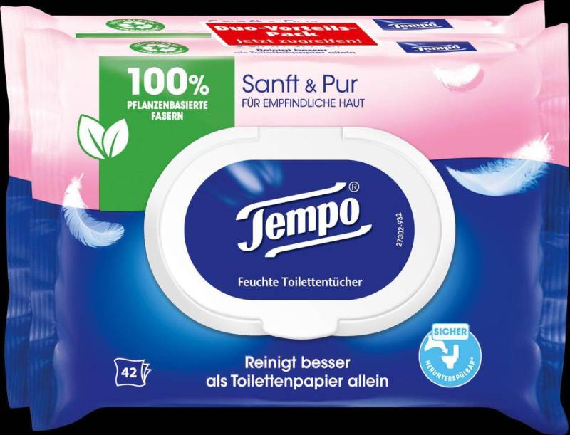 Tempo Toilettenpapier Tempo Feucht sanft&pur DUO 1-lagig von Tempo