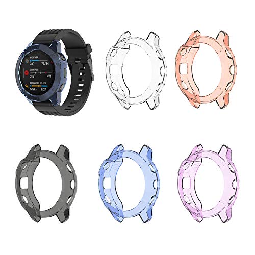 Chofit Gehäuse Kompatibel mit Garmin Fenix 6/Fenix 6 Pro/Sapphire Schutzhülle Weiche TPU Stoßstangenschale Nur für Fenix 6 Serie (Nicht für Fenix 6S & 6X) (5 Stück) von TenCloud