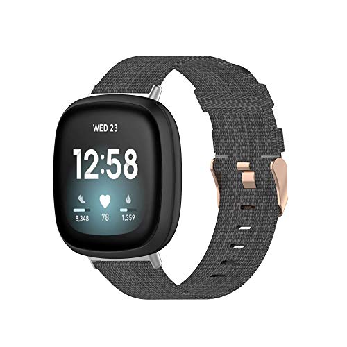 Tencloud Armband Kompatibel mit Fitbit Versa 3/Sense Armband, Leicht Streifen Nylon Stoff Woven Bands Ersatz Armband Armband Band für Sense/Versa 3 (Dunkelgrau) von TenCloud