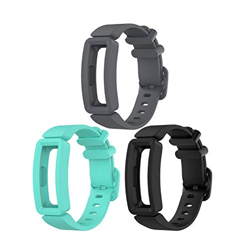 Tencloud Ersatzarmband Kompatibel mit Fitbit Ace 2, Weiches Silikon Flexibel, für Inspire 2/Inspire HR/Inspire/Ace 2 Activity Tracker (Schwarz+Blaugrün+Grau) von TenCloud