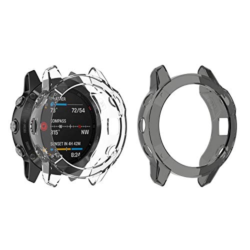 Tencloud Gehäuse Kompatibel mit Garmin Fenix 6/Fenix 6 Pro/Sapphire Schutzhülle Weiche TPU Stoßstangenschale Nur für Fenix 6 Serie (Nicht für Fenix 6S & 6X) (Schwarz/Weiß) von TenCloud