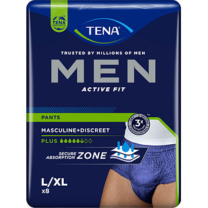 TENA Inkontinenzhosen MEN ACTIVE FIT PANTS PLUS L/XL Größe L für Männer, 8 St. von Tena