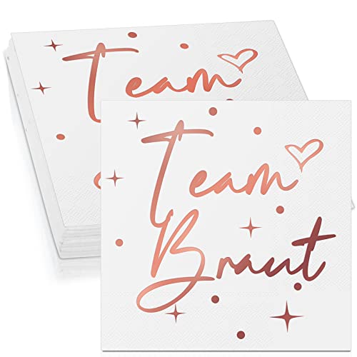 40 Stück Team Braut Hochzeit Einwegservietten Rosegold Folierte Papierservietten JGA Servietten für Hochzeit Verlobung Tischdeko Bachelorette Party Zubehör, 13 x 13 Zoll von Tenare