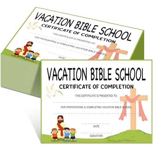 Tenare 100 Stück Vacation Bible School VBS Certificate of Completion Award 21,6 x 27,9 cm Anwesenheitspreis für Kinder Kreuz Taube Jesus für VBS Religiöse Arche Sonntagsschule Grundschule von Tenare