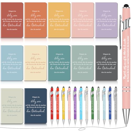 Tenare 12 Set Dankeschön Geschenk für Kollegen Lehrer 12 Kleine Inspirierende Notizbücher Mini Tagebuch Notizblöcke und 12 Motivation Kugelschreiber Dankesgeschenke für Schule Büro(Bunt) von Tenare