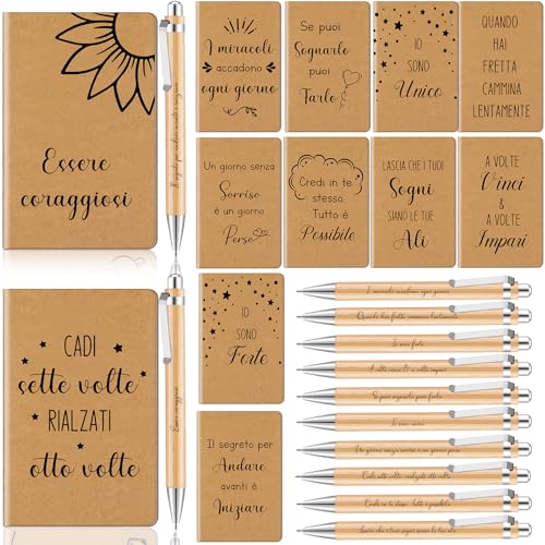 Tenare 12 Set Motivierende Geschenk für Lehrer Kollegen Italienische Inspirations Notizbücher 12,4 x 8 cm Mini Tagebuch Motivierende Kugelschreiber Weihnacht Geschenke(Inspirierend) von Tenare