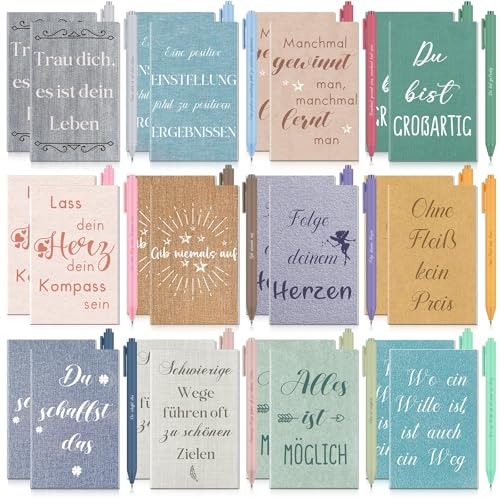 Tenare 24 Set Wertschätzungsgeschenke für Kollegen Inspirierende Vintage Notizbücher Mini Taschennotizbücher Kugelschreiber mit Motivationszitaten für Schule Büro Zuhause(Aquarell,Retro) von Tenare