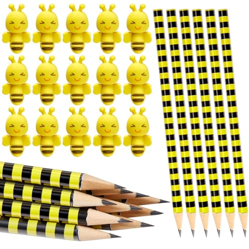 Tenare 24 Sets Schulabschluss Geschenke für Kinder Enthalten Biene Bleistifte und Süß Biene Radiergummis Multipack Schreibwaren Zubehör für Party Mitgebsel Geburtstag Klasse Schule Geschenk von Tenare