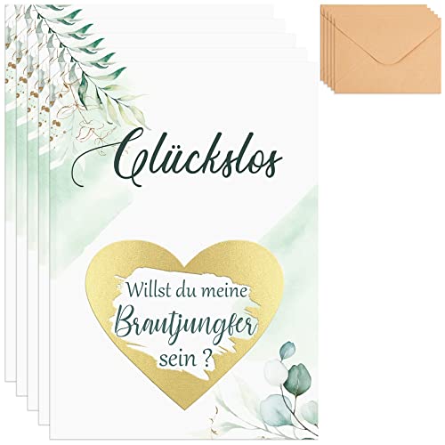 Tenare 5 Sets Rubbelkarten Brautjungfer Fragen mit Umschlägen Willst Du Meine Brautjungfer Sein Karten Botanische Brautjungfer Glückslos für Hochzeit Geschenke Zubehör von Tenare