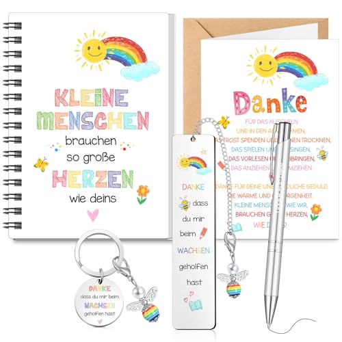 Tenare 6 Stück Dankesgeschenke für Lehrer Regenbogen Notizbuch Kugelschreiber Lesezeichen Schlüsselanhänger Dankeskarte Umschlag für Erzieherin Abschied Geburtstag Absolvent(Kleine Menschen) von Tenare