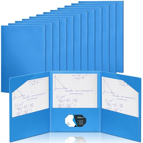 Tenceur Dreifach gefaltete Ordner aus Kunststoff mit Taschen für Arbeit, Klasse, Büro, Schulbedarf, Blau, 12 Stück von Tenceur