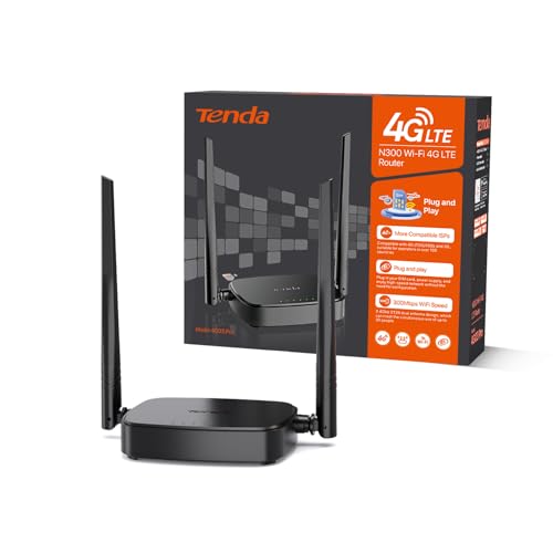 Tenda 4G03 Pro 4G LTE Router, WLAN Router für Nano-SIM-Karten (N300 CAT4, 150 Mbit/s im Download, 300 Mbit/s 2,4GHz) 2*4dBi Antennen, Plug & Play, Fast-Ethernet-Port, App, Router Modus, LED, Schwarz von Tenda