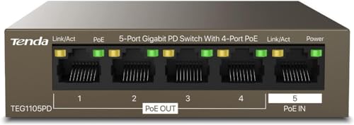 Tenda 5-Port PoE Gigabit Switch Arbeiten Keine Notwendigkeit Netzadapter Netzwerk Switch 30W für 4 PoE Ports, Ethernet Switch, Switch Hub ideal für IP Kamera und Access Point Mini Internet Switch, TEG1105PD Tenda 5-Port PoE Gigabit Switch Arbeiten Keine Notwendigkeit Netzadapter Netzwerk Switch 30W für 4 PoE Ports, Ethernet Switch, Switch Hub ideal für IP Kamera und Access Point Mini Internet Switch, TEG1105PD von Tenda